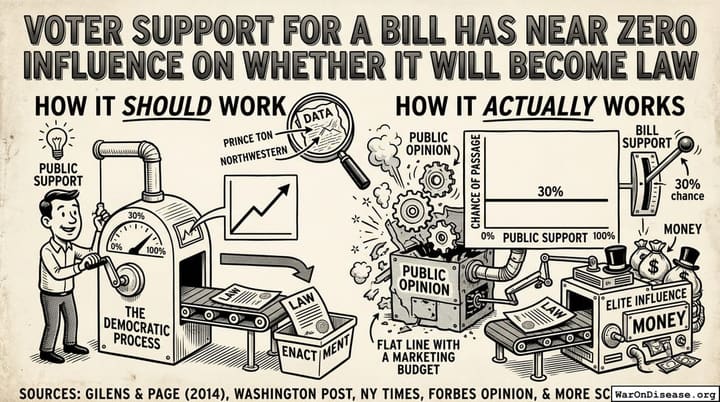 Voter Support for a Bill Has Near Zero Influence on Whether It Will Become Law