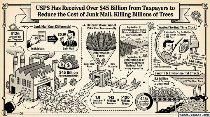 USPS Has Received Over $45 Billion from Taxpayers to Reduce the Cost of Junk Mail, Killing Billions of Trees
