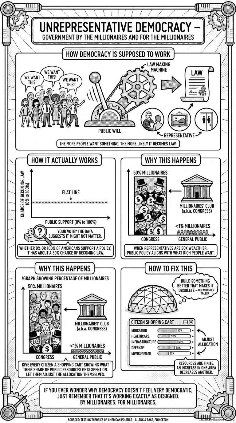 Infographic for Unrepresentative Democracy – Government by the Millionaires and for the Millionaires