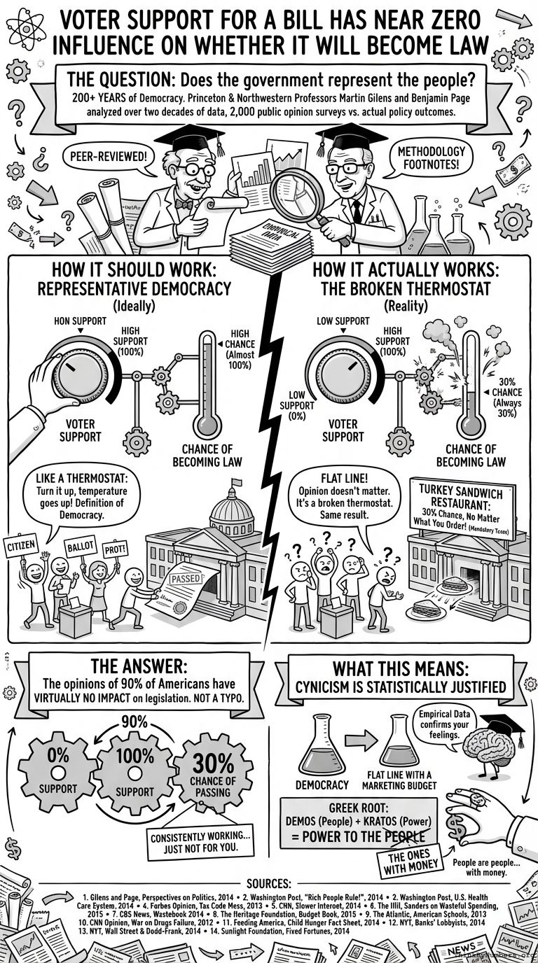 Infographic for Voter Support for a Bill Has Near Zero Influence on Whether It Will Become Law