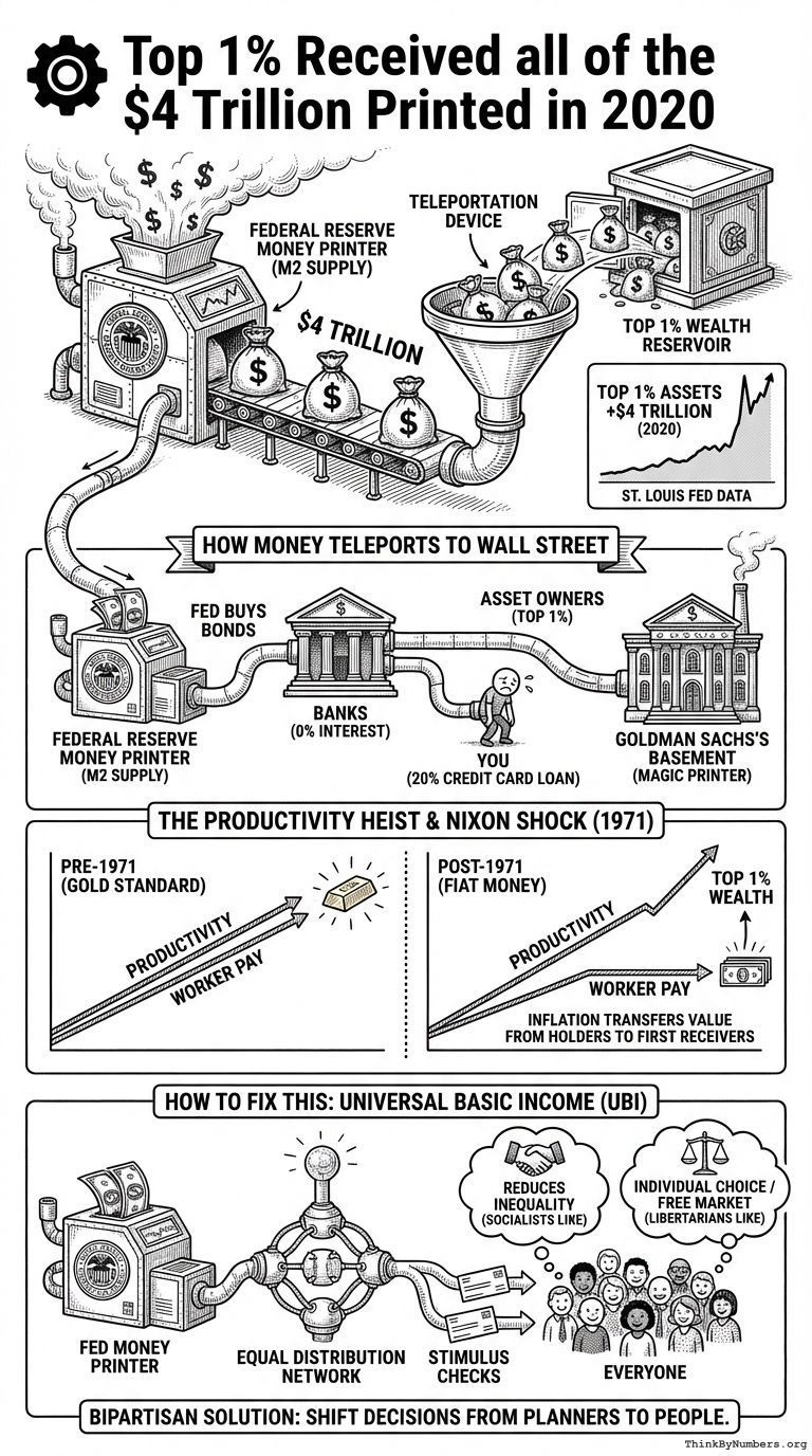 Infographic for Top 1% Received all of the $4 Trillion Printed in 2020