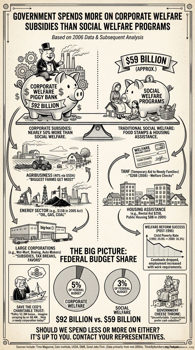 Infographic for Government Spends More on Corporate Welfare Subsidies than Social Welfare Programs