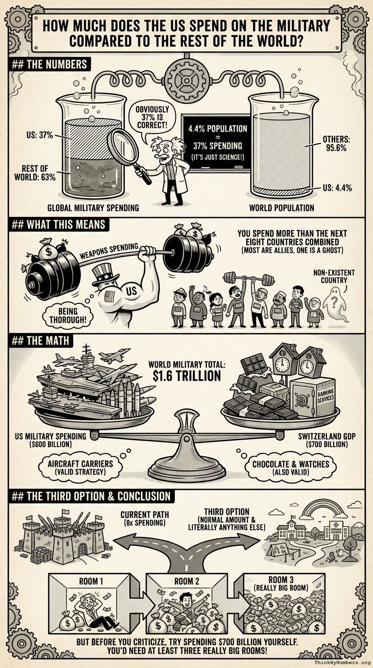 Infographic for How much does the US spend on the military compared to the rest of the world?
