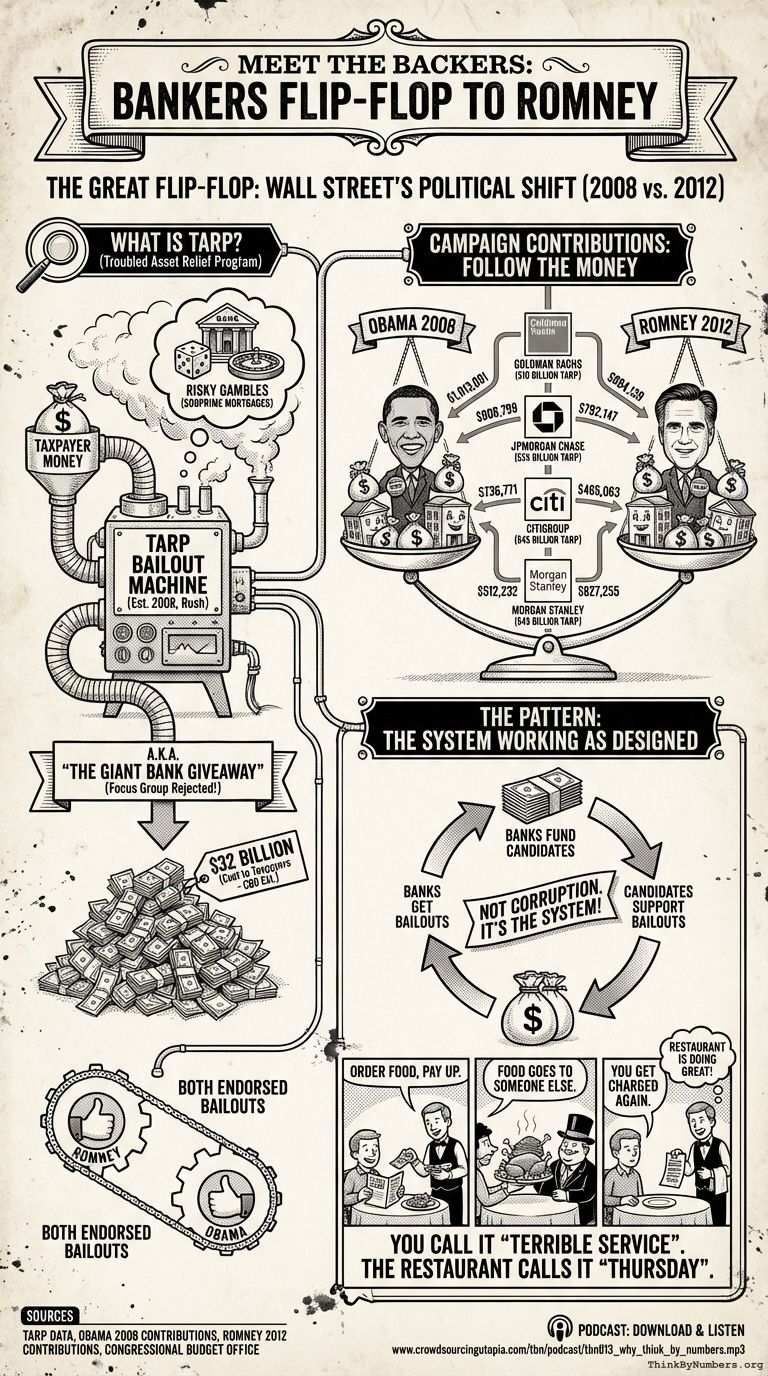 Infographic for Meet the Backers: Bankers Flip-Flop to Romney