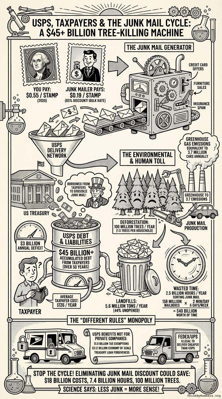 Infographic for USPS Has Received Over $45 Billion from Taxpayers to Reduce the Cost of Junk Mail, Killing Billions of Trees
