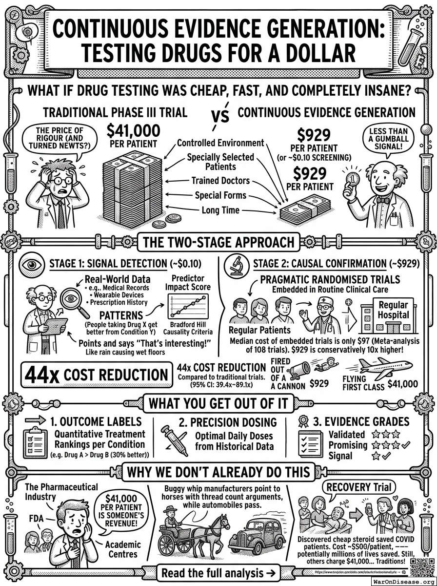 Infographic for Continuous Evidence Generation: Testing Drugs for a Dollar
