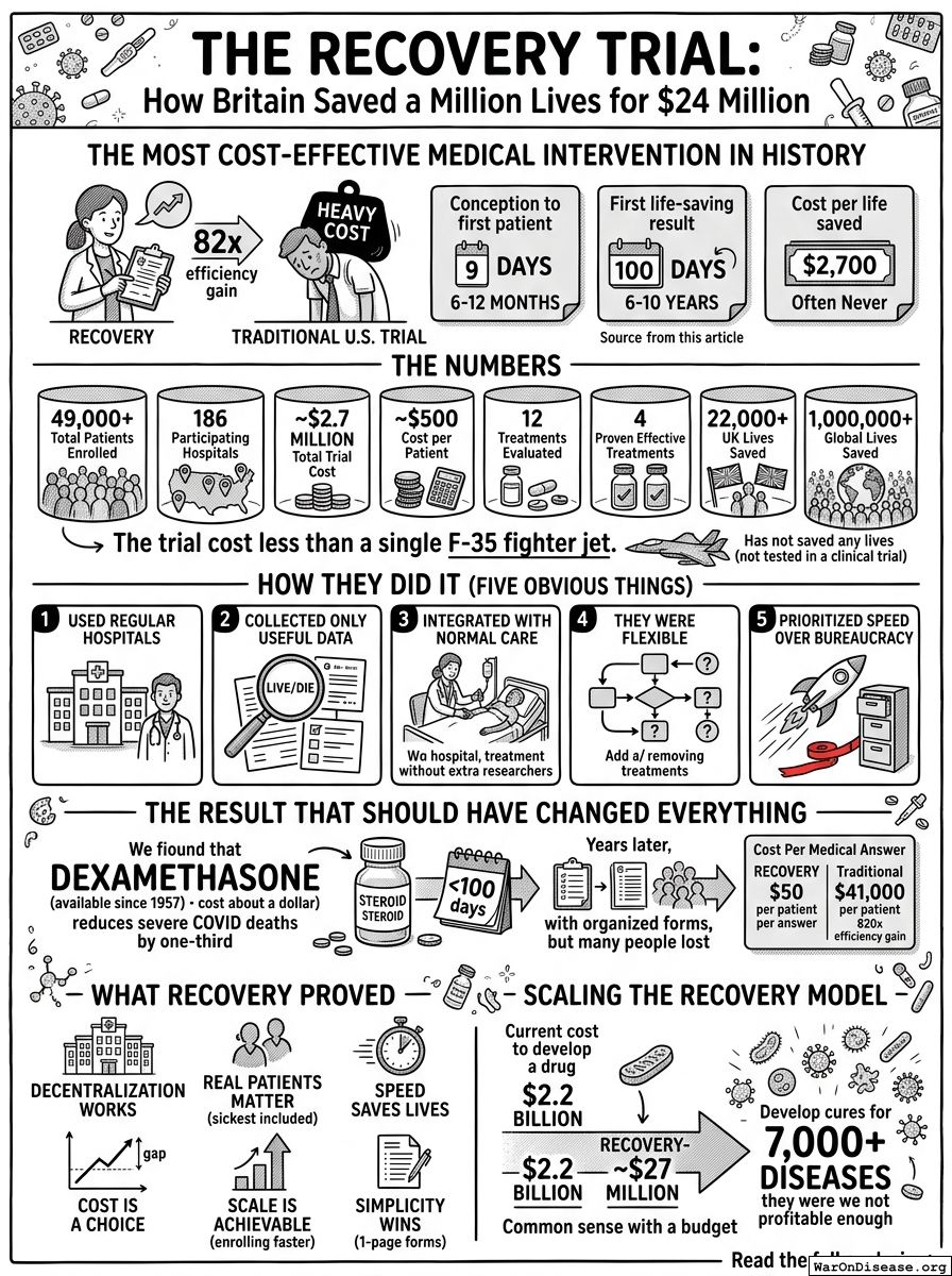Infographic for The RECOVERY Trial: How Britain Saved a Million Lives for $24 Million