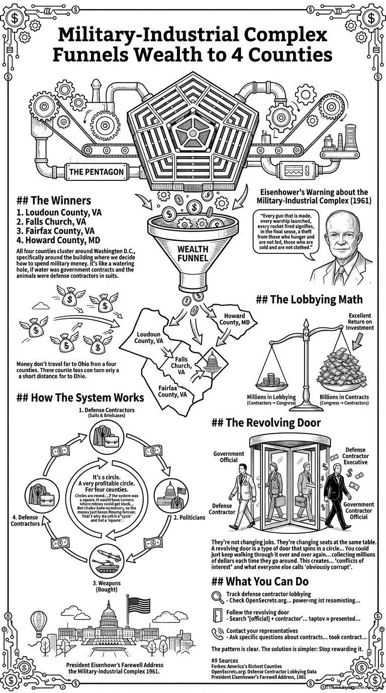 Infographic for Military-Industrial Complex Funnels Wealth to 4 Counties