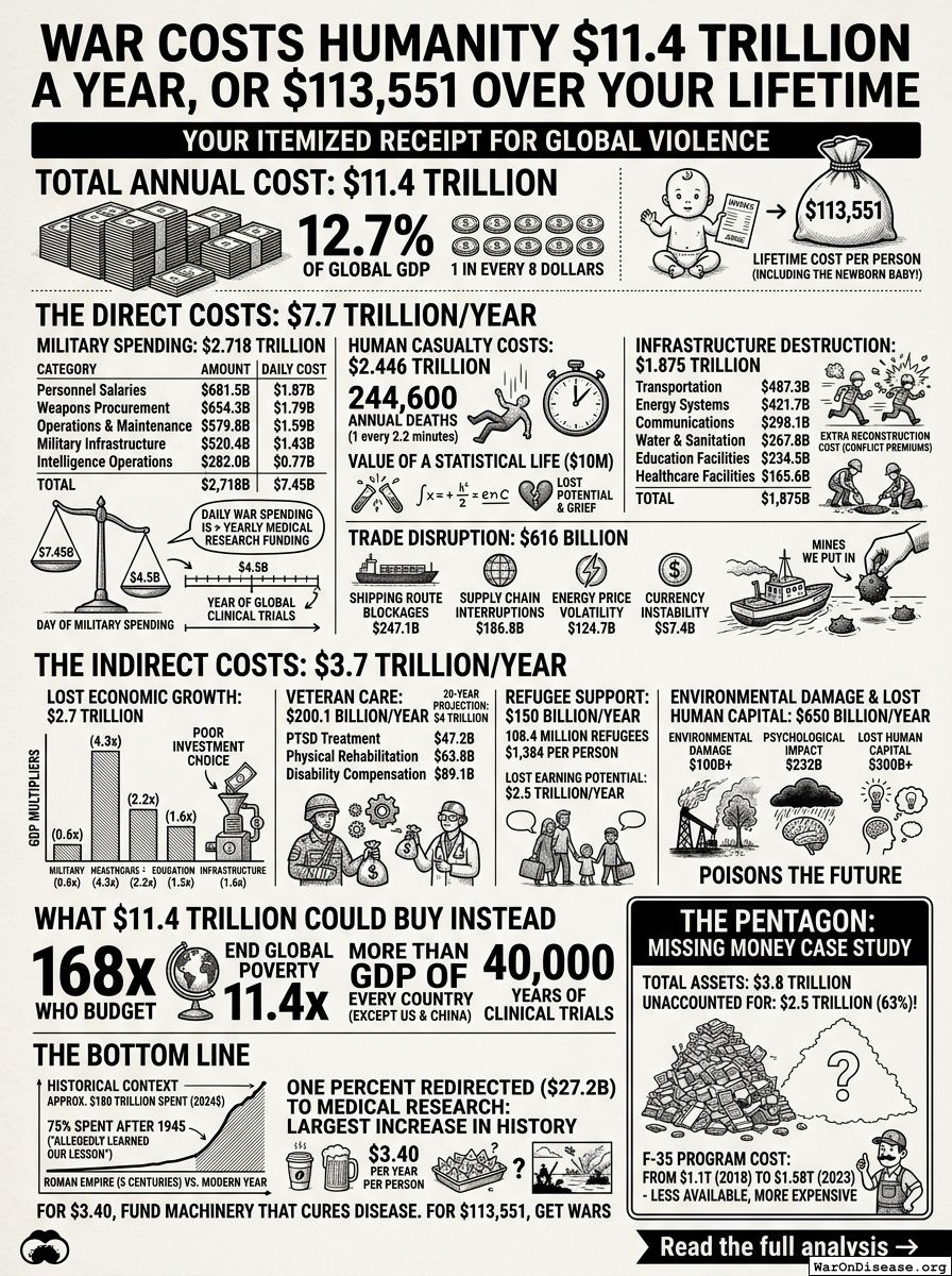 Infographic for War Costs Humanity $11.4 Trillion a Year, or $113,551 Over Your Lifetime