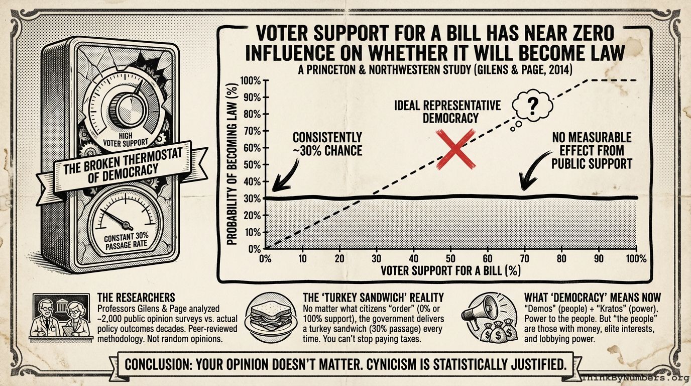 Voter Support for a Bill Has Near Zero Influence on Whether It Will Become Law