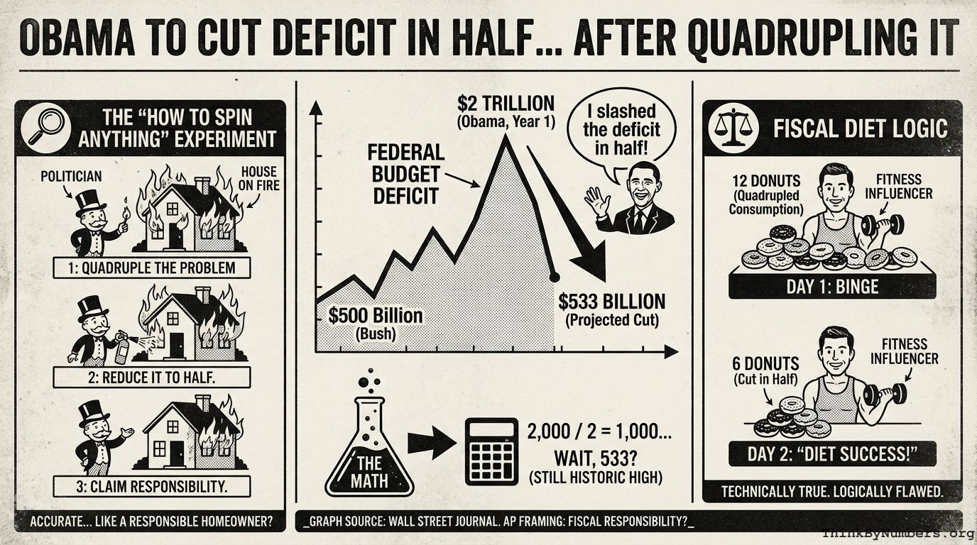 Obama to cut deficit in half... After quadrupling it.